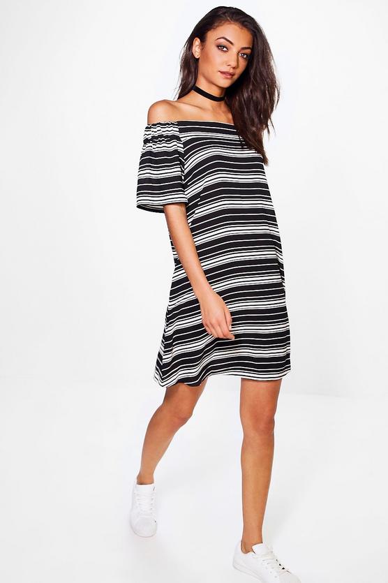 Tall Amber Stripe Off Shoulder Swing Dress